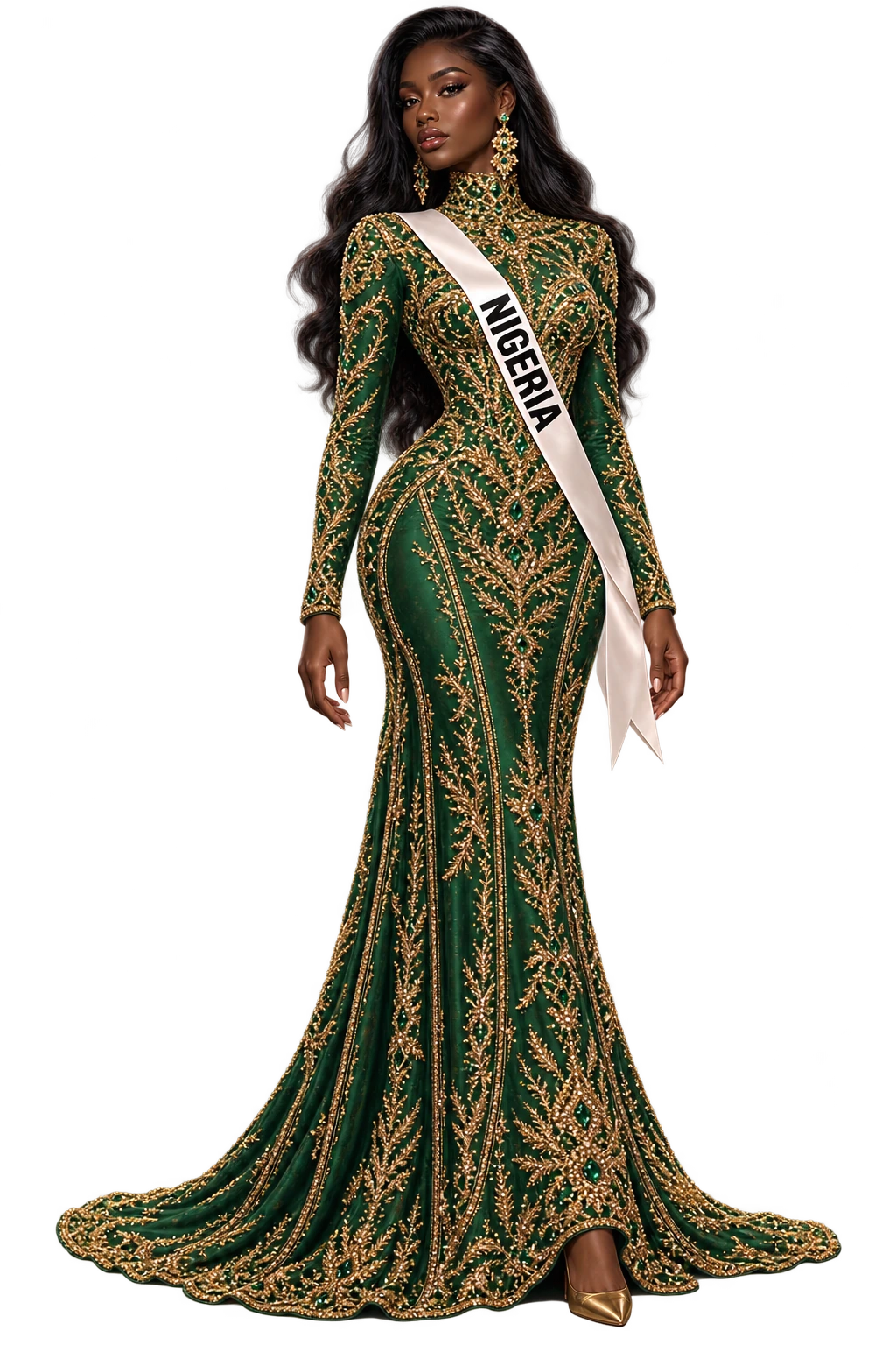 Adaeze Okafor representing Nigeria in a glamourous gown